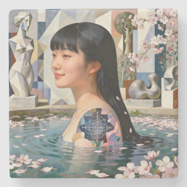 “Geometry of Serenity” – A Digital Portrait Stone Coaster (Front)
