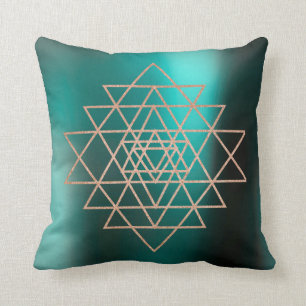 Geometry Peach Pink Rose Gold Triangles Teal Cushion