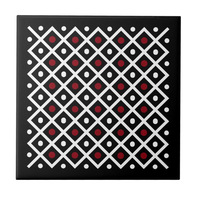 Geometry Red Circle & White Argyle Square Pattern Tile (Front)