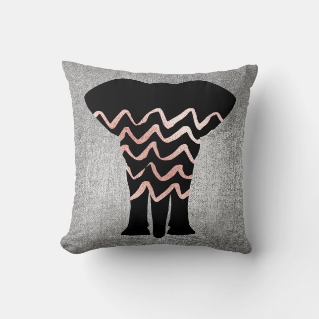 Geometry Rose Gold Blush Pink Gray Zig Zag Metal Cushion (Front)