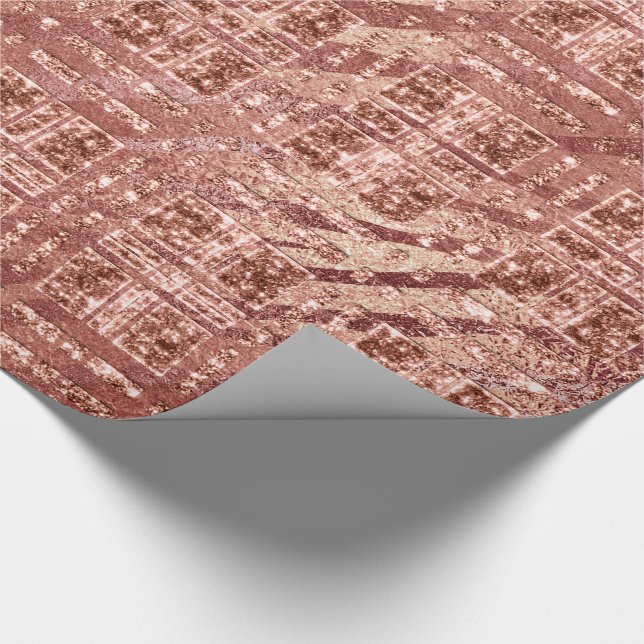 Geometry Rose Gold Copper Peach Glitter Zebra Wrapping Paper (Corner)