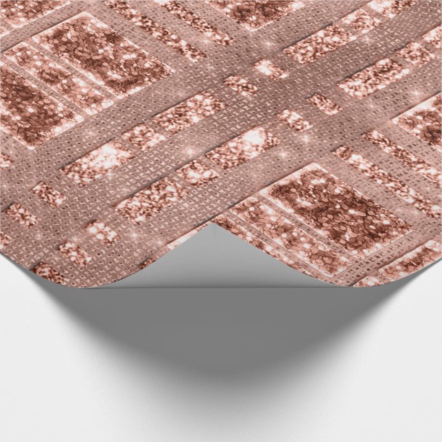 Geometry Sparkly Rose Gold Grily Copper Glitter Wrapping Paper (Corner)