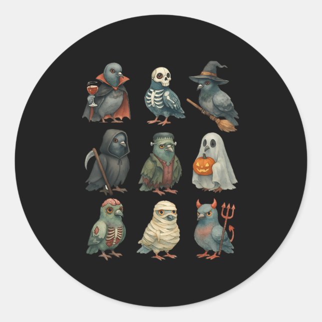 Geon Bird Soky Witch Boo Zombie Halloween Boys &am Classic Round Sticker (Front)