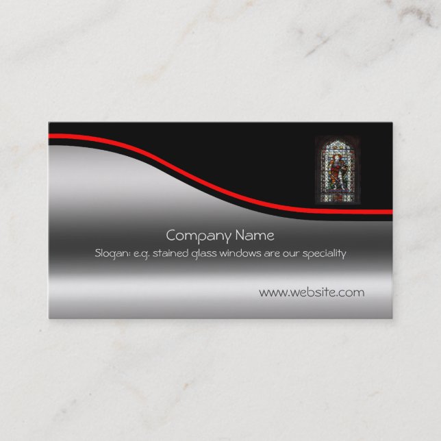 George and Dragon stained glass window, metal-look Business Card (Front)