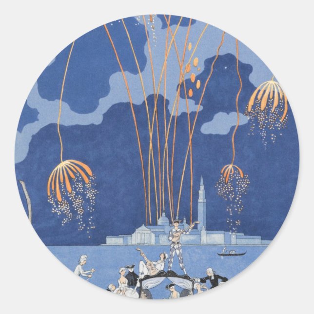 George Barbier Fireworks In Venice 1924 Classic Round Sticker (Front)