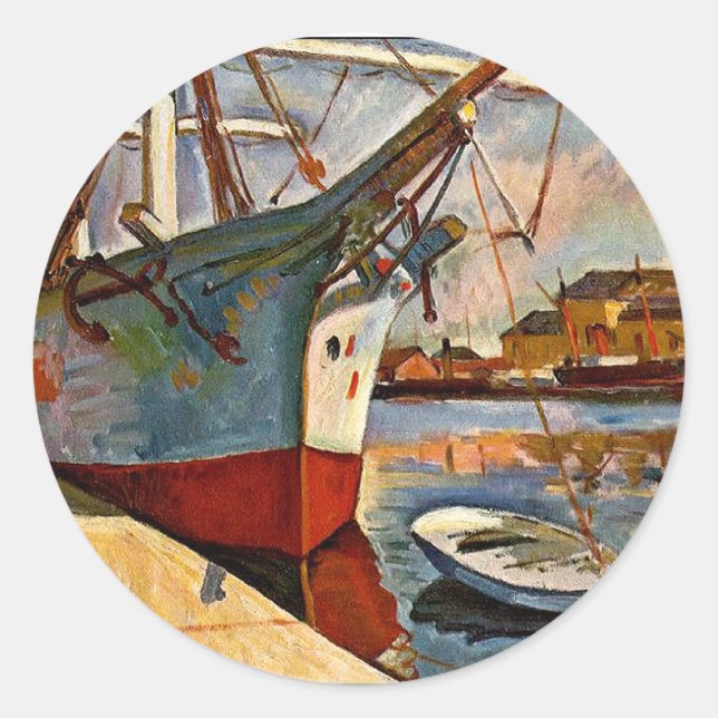George Braques, Ship at Le Havre, Classic Round Sticker (Front)