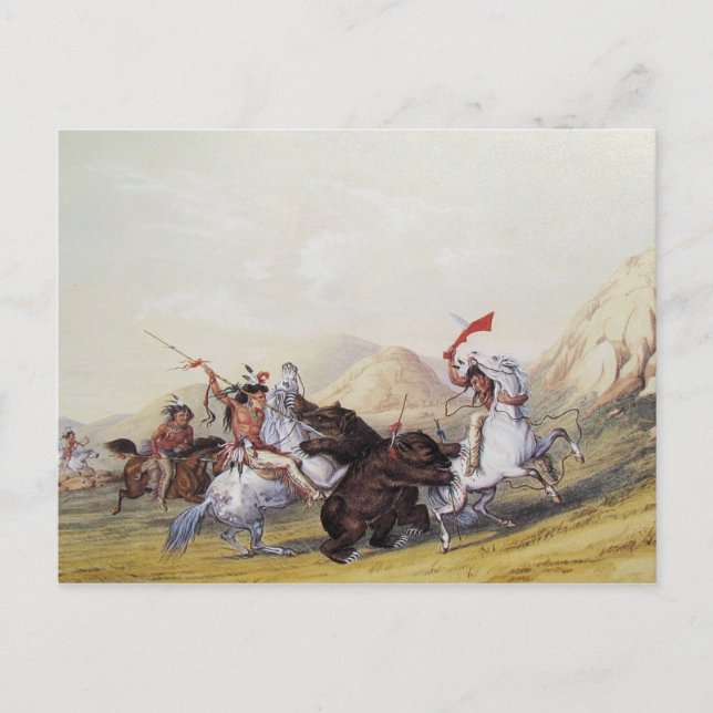 George Catlin - Attacking the Grizzly Bear Postcard (Front)