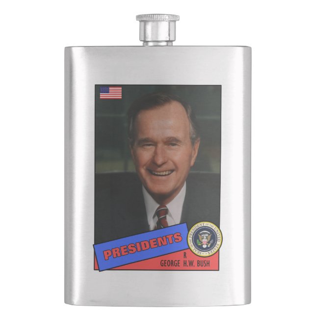 George H.W. Bush Baseball Card Hip Flask (Front)