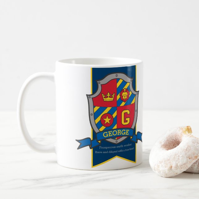 George heraldry letter G name meaning lion mug (With Donut)