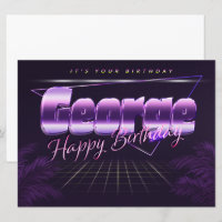 George Name first name purple retro card birthday