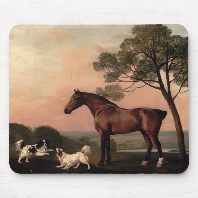 George Stubbs- A Bay Hunter With Two Spaniels Mouse Mat (Front)