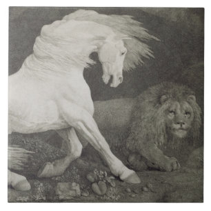 George Stubbs A Horse Affrighted by a Lion, engr Tile