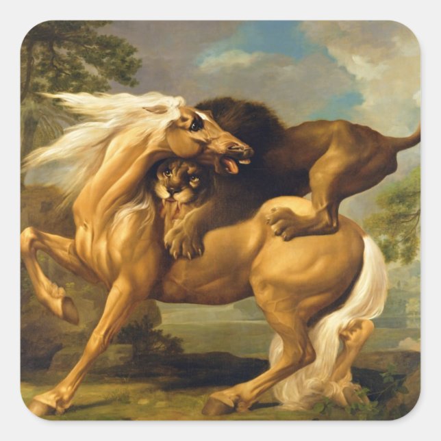 George Stubbs | A Lion Attacking a Horse, c.1762 ( Square Sticker (Front)