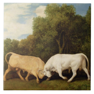 George Stubbs   Bulls Fighting, 1786 (oil on panel Tile