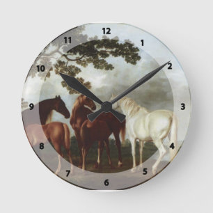 George Stubbs-Mares and Foals in a River Landscape Round Clock
