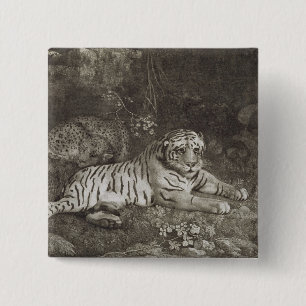 George Stubbs Two Tygers, engraved by the artist 15 Cm Square Badge