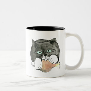 George, the Cat, Has made Off with a Chicken leg Two-Tone Coffee Mug
