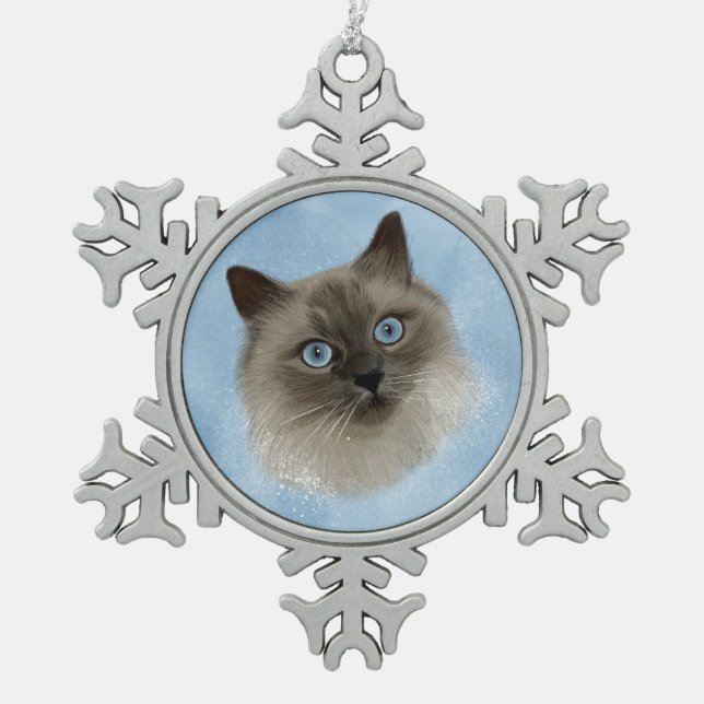 George the ragdoll snowflake pewter christmas ornament (Front)