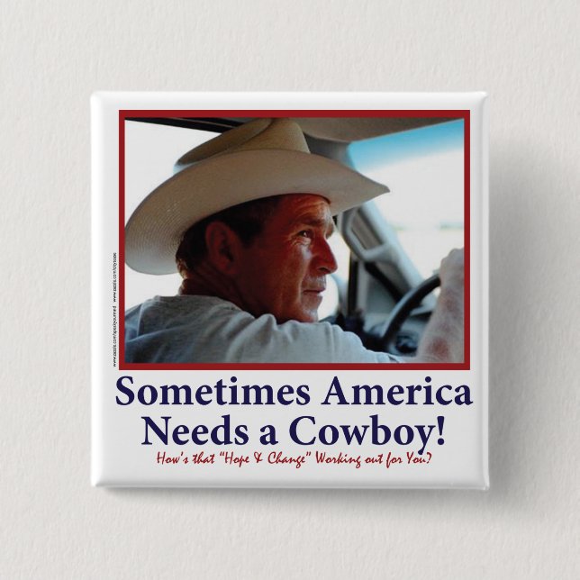 George W Bush in Cowboy Hat 15 Cm Square Badge (Front)
