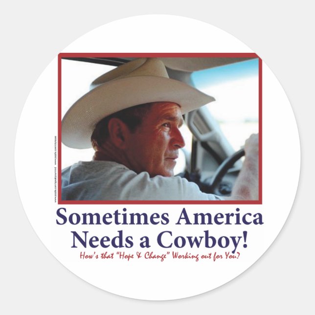 George W Bush in Cowboy Hat Classic Round Sticker (Front)