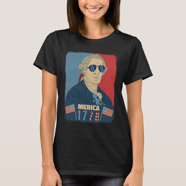 George Washington 4th of July USA Flag Sunglasses  T-Shirt (Front)