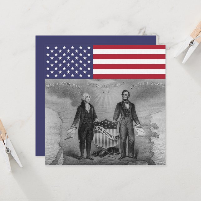 George Washington Abraham Lincoln American Flag Card (Front/Back In Situ)