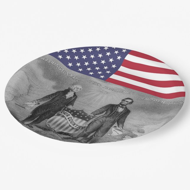 George Washington Abraham Lincoln American Flag Paper Plate (Angled)