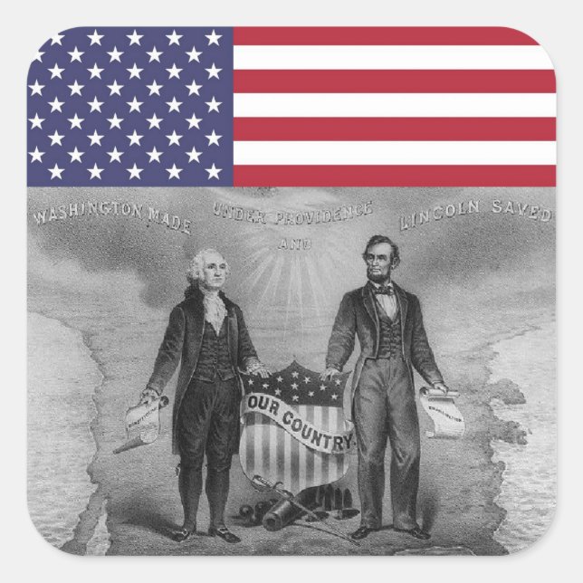 George Washington Abraham Lincoln American Flag Square Sticker (Front)