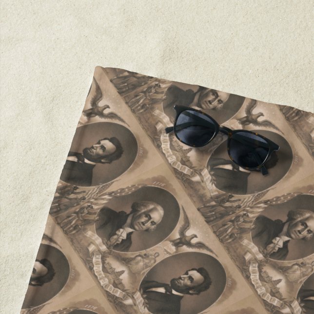 George Washington Abraham Lincoln Eagle Patriotic  Beach Towel (In Situ)