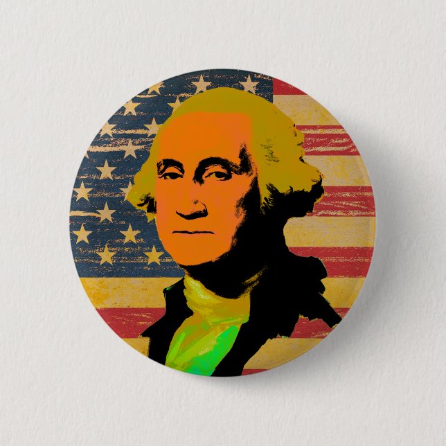 George Washington American Flag Pop-Art Button (Front)