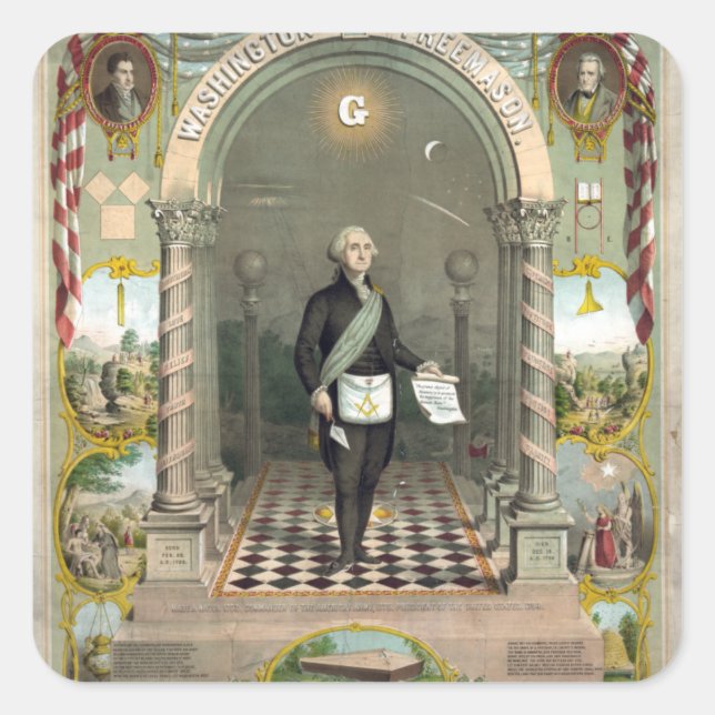 George Washington as a Freemason Square Sticker (Front)