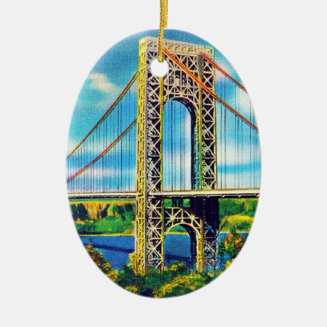 George Washington Bridge, New York City Ceramic Tree Decoration (Front)