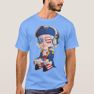 George Washington Gamer Fourth Of July USA Flag Bo T-Shirt