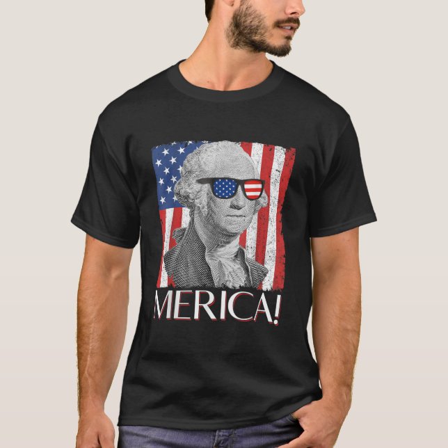 George Washington Merica Patriotic American Flag 4 T-Shirt (Front)