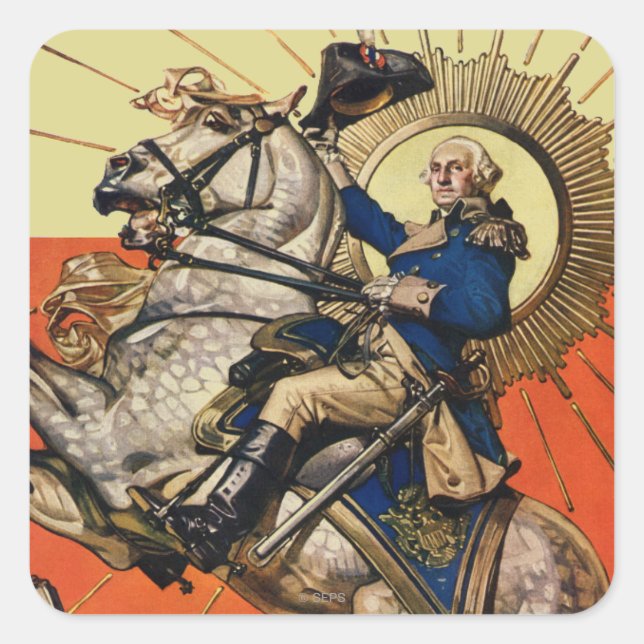 George Washington on Horseback Square Sticker (Front)