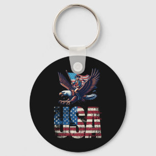 George Washington Riding A Bald Eagle 4th Of July Key Ring