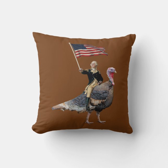 George Washington Riding A Turkey Thanksgiving Cushion (Front)