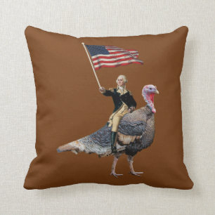 George Washington Riding A Turkey Thanksgiving Cushion