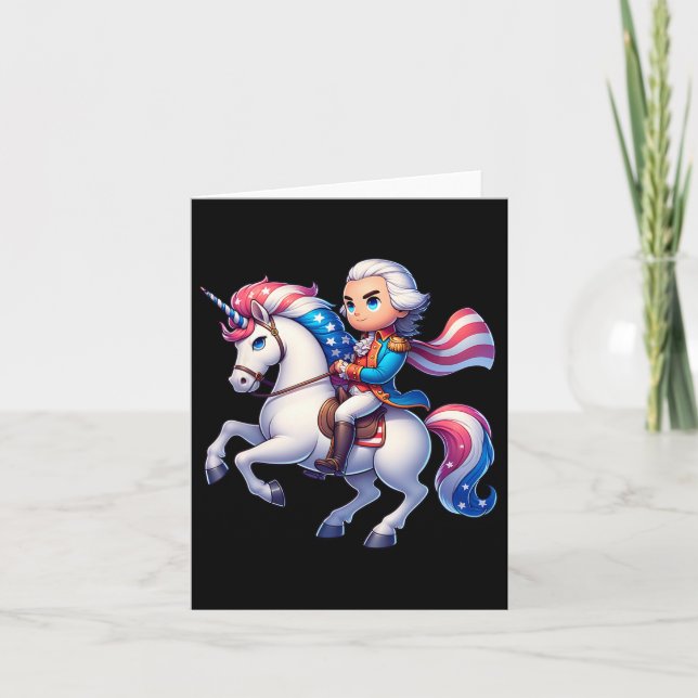 George Washington Riding A Unicorn 4th Of July Vin Card (Front)