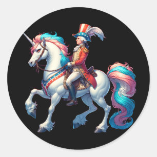 George Washington Riding A Unicorn 4th Of July Vin Classic Round Sticker