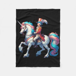 George Washington Riding A Unicorn 4th Of July Vin Fleece Blanket