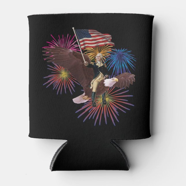 George Washington Riding an Eagle with a Flag Can Cooler (Front)