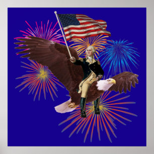 George Washington Riding an Eagle with a Flag Poster