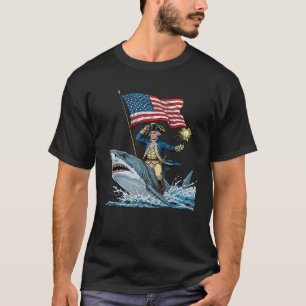 George Washington Riding Shark Funny July 4th Amer T-Shirt