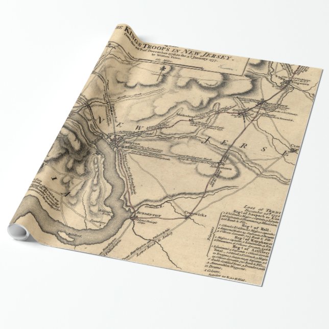 George Washington Trenton NJ Battlefield Map 1777 Wrapping Paper (Unrolled)
