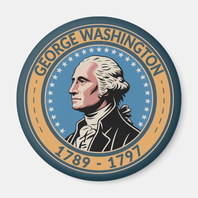 George Washington US President Illustration Badge Magnet (Front)