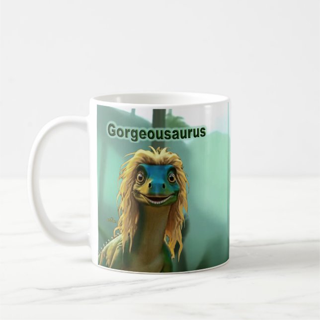 Georgeousaurus Blonde Dinosaur Coffee Mug (Left)
