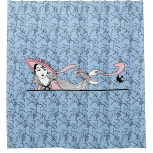 Georges Barbier 1920s Fashion Lady and Bird Shower Curtain