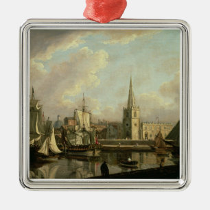 George's Dock Basin, Liverpool, 1797 (oil on canva Metal Tree Decoration