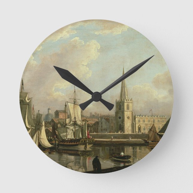 George's Dock Basin, Liverpool, 1797 (oil on canva Round Clock (Front)